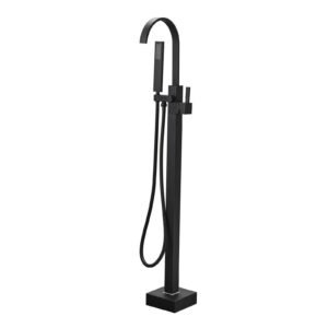 1-Handle Freestanding Floor Tub Faucet with Handheld Shower in Black