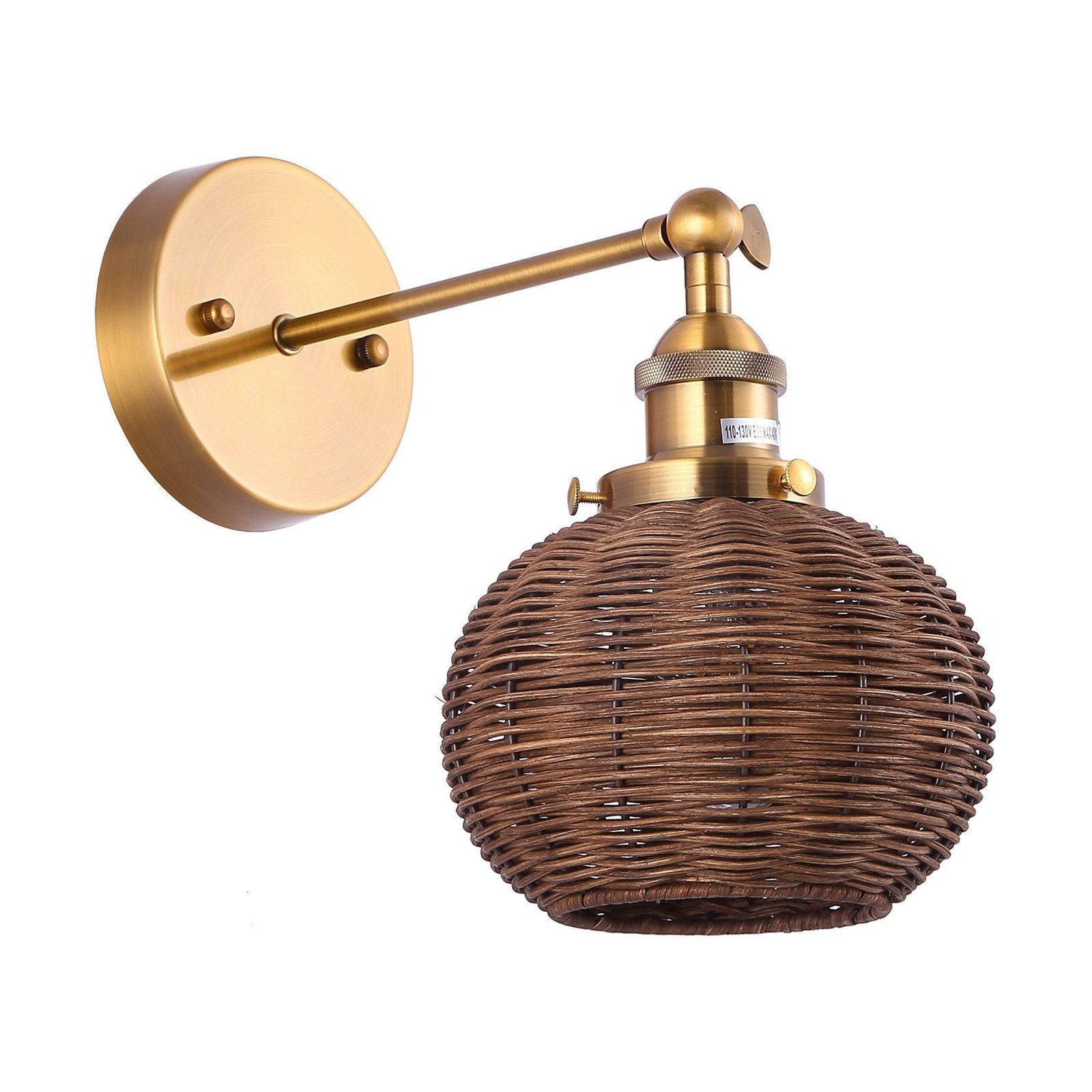 1-Light Traditional Rattan Golden Wall Sconce Light - Image 2