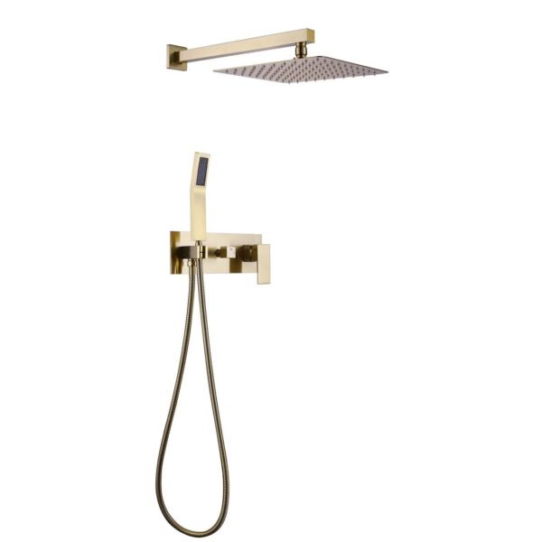 1-Spray Patterns with 10 in. Showerhead Wall Mounted Dual Shower Heads with Balance Valve in Spot Resist Brushed Gold