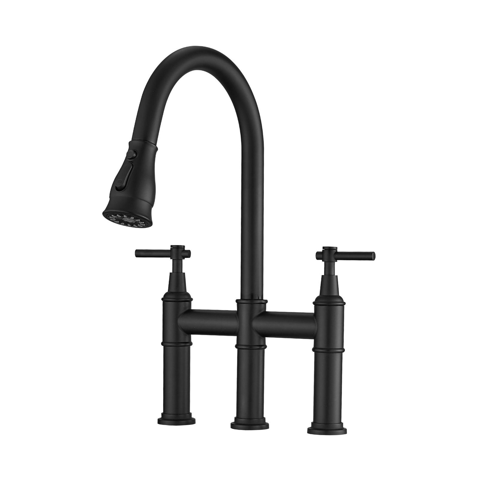 8" Two-handle Bridge Kitchen Faucet in Black & Brush Nickel
