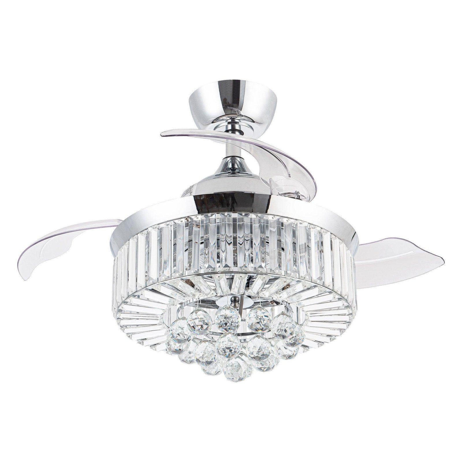 36" Broxburne Modern Chrome Downrod Mount Crystal Ceiling Fan with Lighting and Remote Control