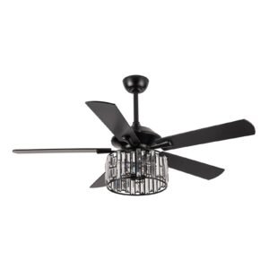 52" Dicken Modern Downrod Mount Reversible Crystal Ceiling Fan with Lighting and Remote Control