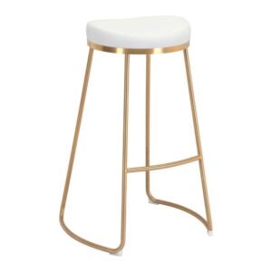 Bar & Kitchen Stool | Gold & White | 100% Polyurethane | Faux Leather | Inside