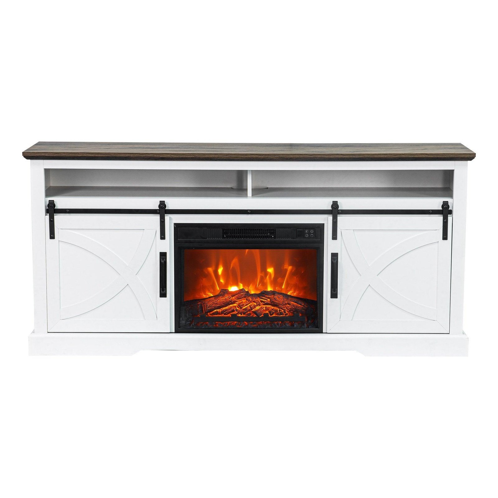 68" Farmhouse TV Stand with 23" Insert Opening Electric Fireplace - Image 2