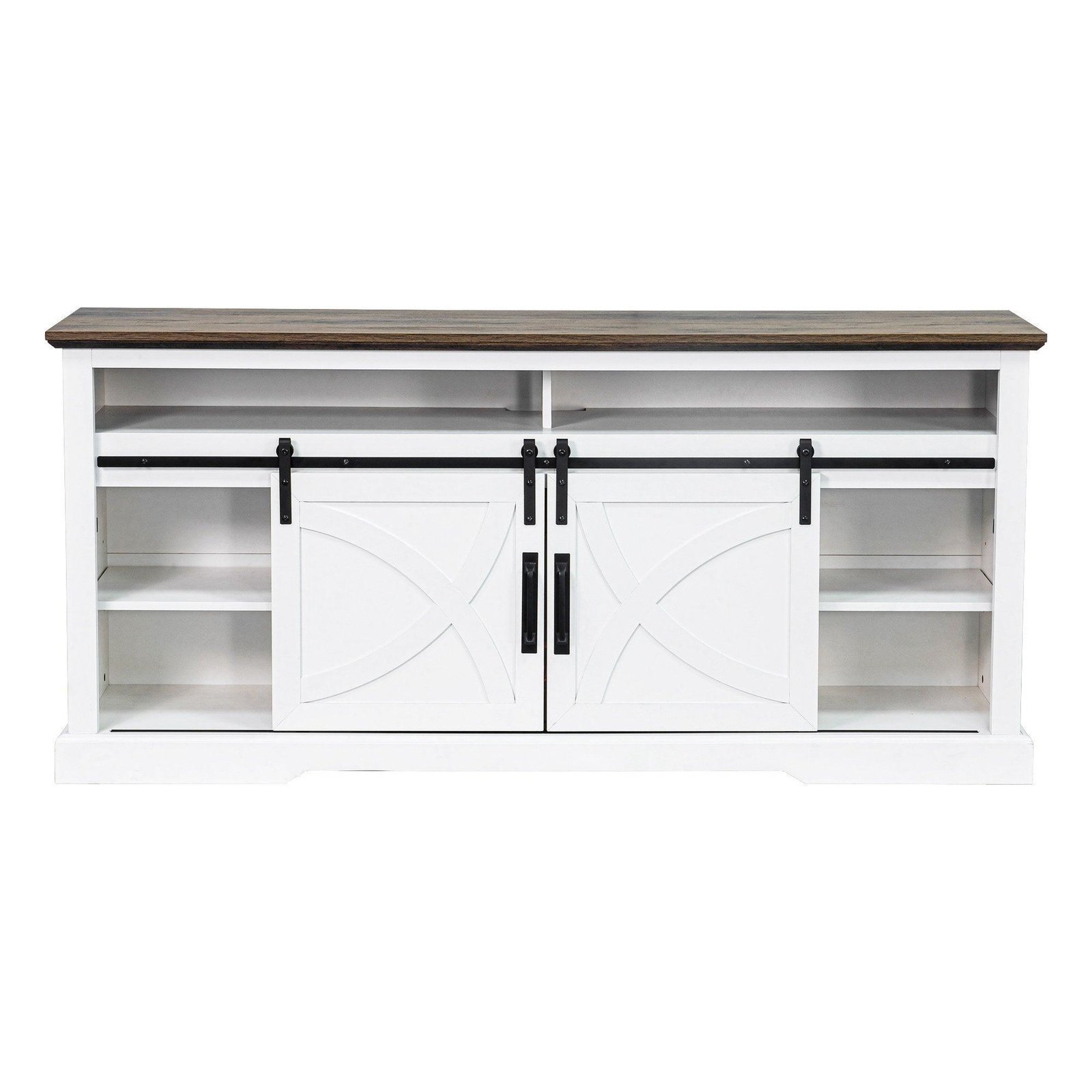 68" Farmhouse TV Stand with Double Sliding Barn Doors for Living Room - Image 2