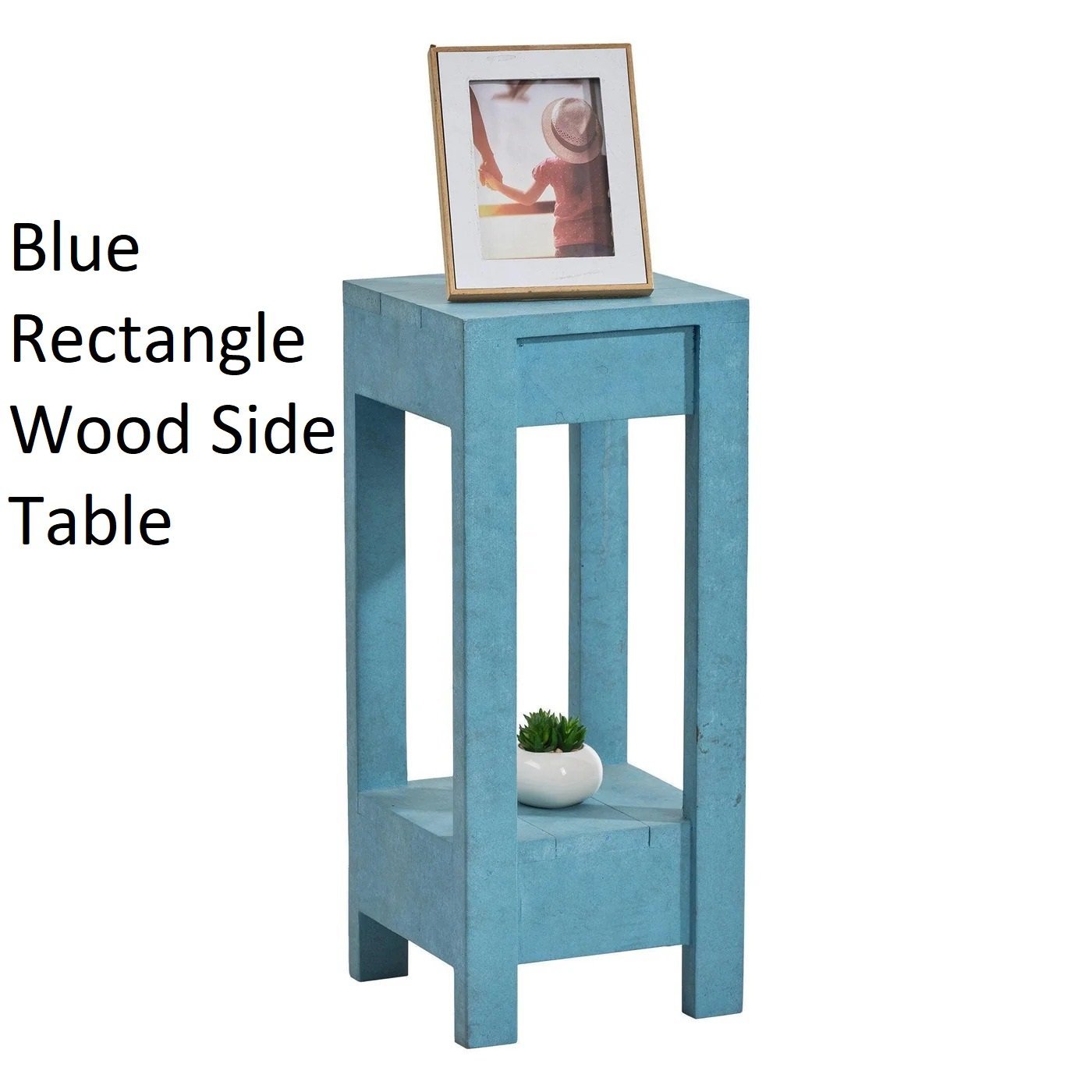 Blue Rectangle Wood Side Table - Image 2