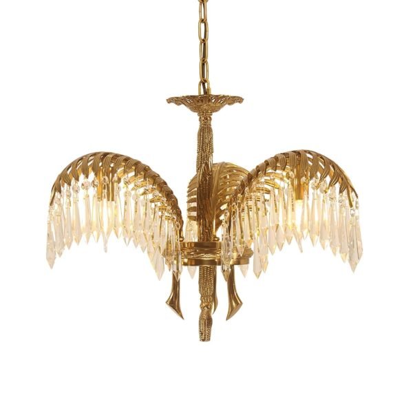Brass Palm Leaf Crystal Chandelier - Image 2