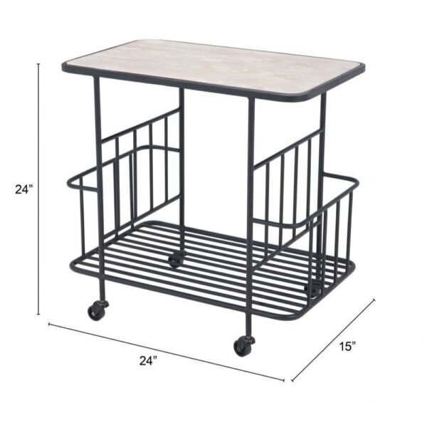 Home Bar Cart | Black | Ash Veneer MDF | Powder Coated Steel | Inside - Image 8