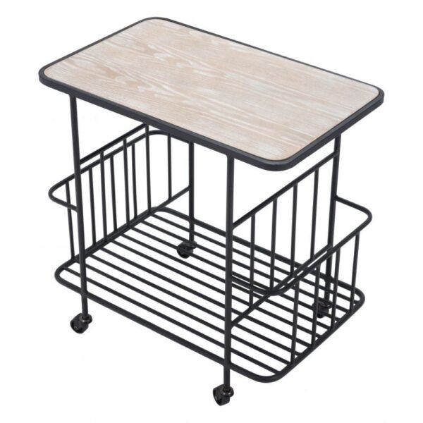 Home Bar Cart | Black | Ash Veneer MDF | Powder Coated Steel | Inside - Image 5