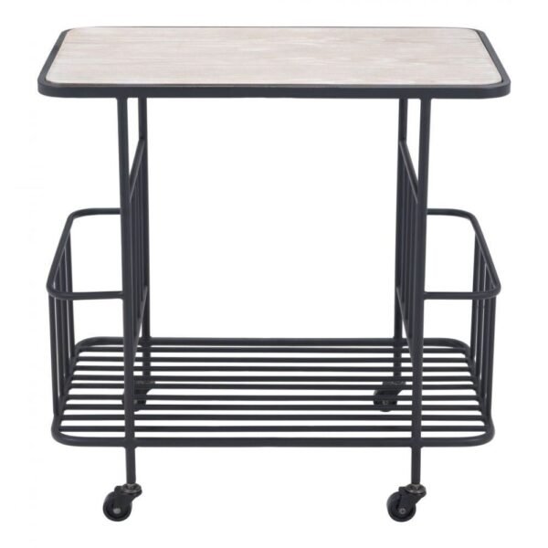 Home Bar Cart | Black | Ash Veneer MDF | Powder Coated Steel | Inside - Image 4