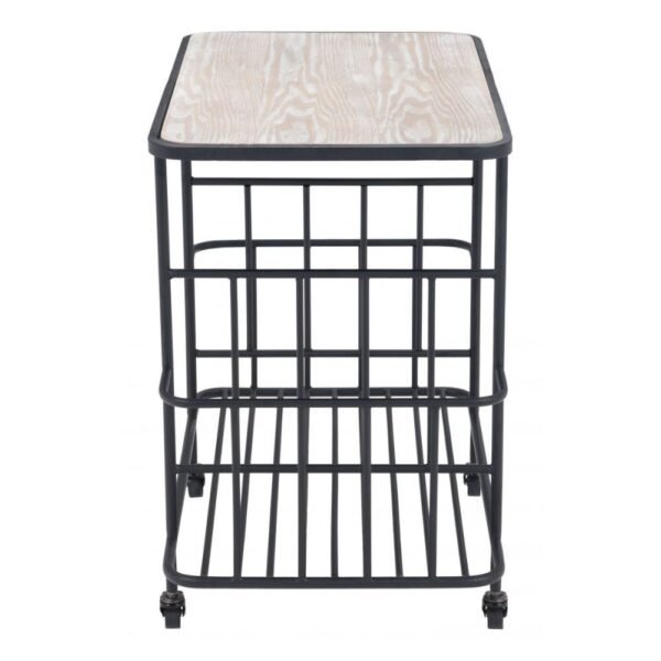 Home Bar Cart | Black | Ash Veneer MDF | Powder Coated Steel | Inside - Image 3