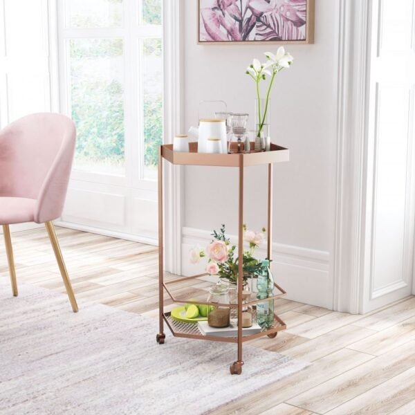 Cart ZUO Home Bar Cart | Copper Gold | Painted Steel | Inside - Image 2