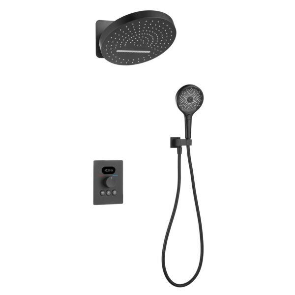 2-Spray Thermostatic Shower with Overhead Shower and Hand Shower in Black or Golden